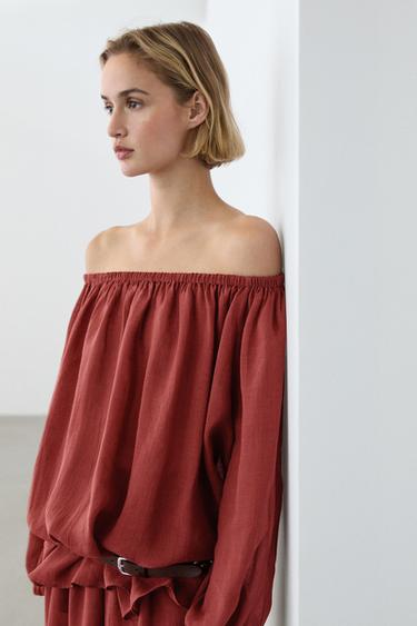 Zara Flowing boat neck shirt - Brick