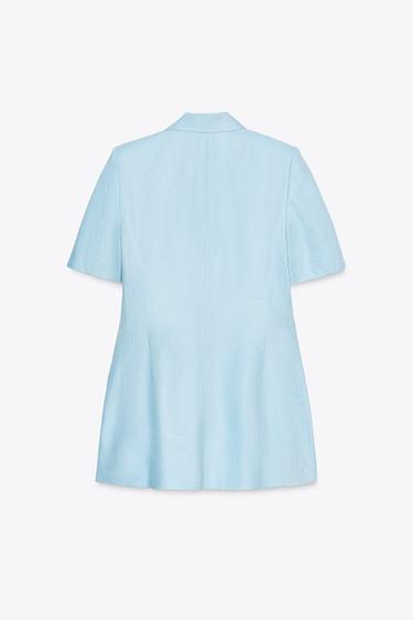 TAILORED SHORT SLEEVE LINEN BLEND BLAZER - Light blue by Zara - Image 6