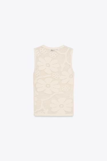 TEXTURED FLORAL KNIT TOP - Ecru by Zara - Image 5