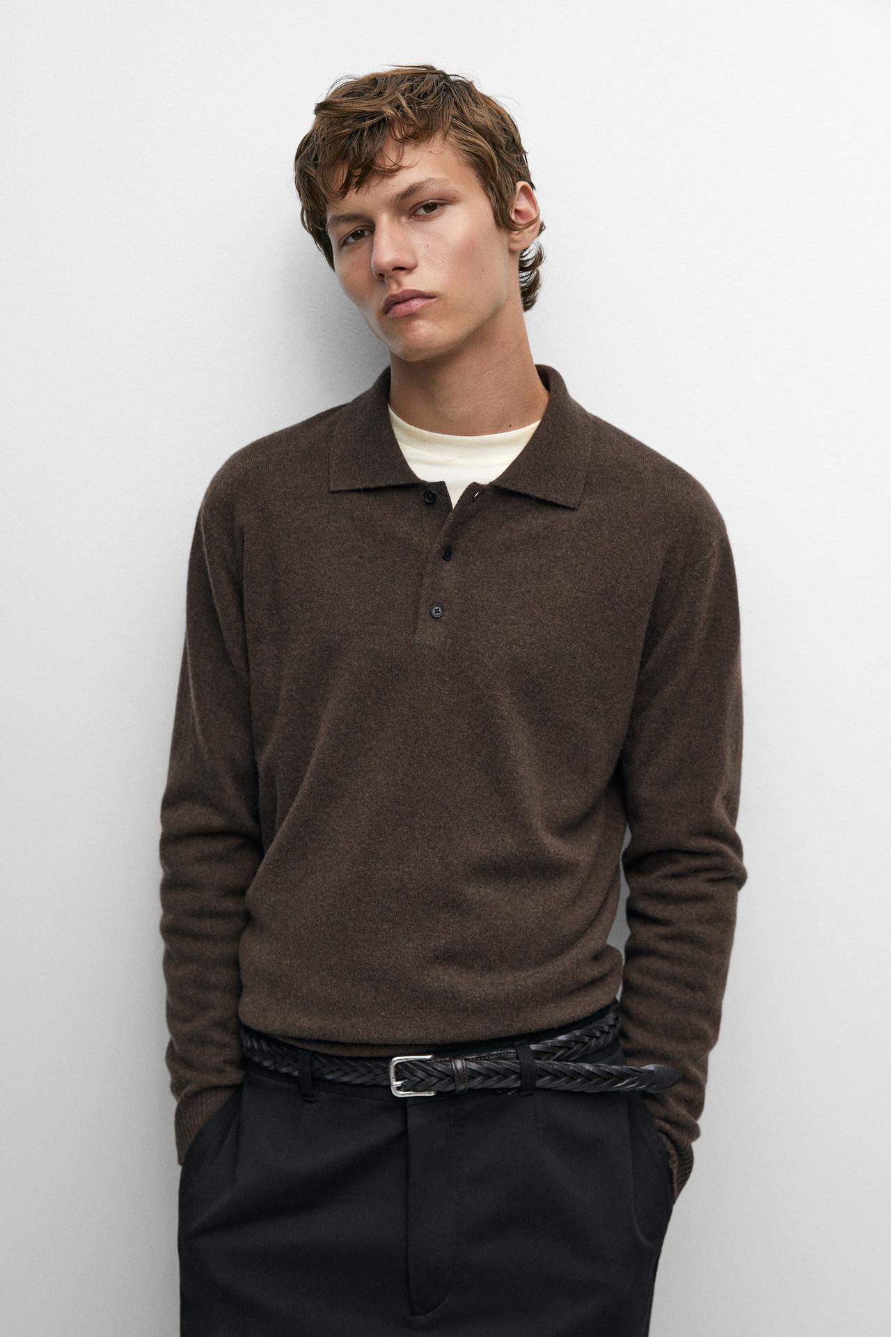 Wool blend polo sweater — Chocolate