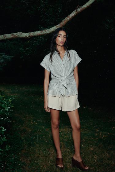 LINEN BLEND BOXER BERMUDA SHORTS - Sand by Zara