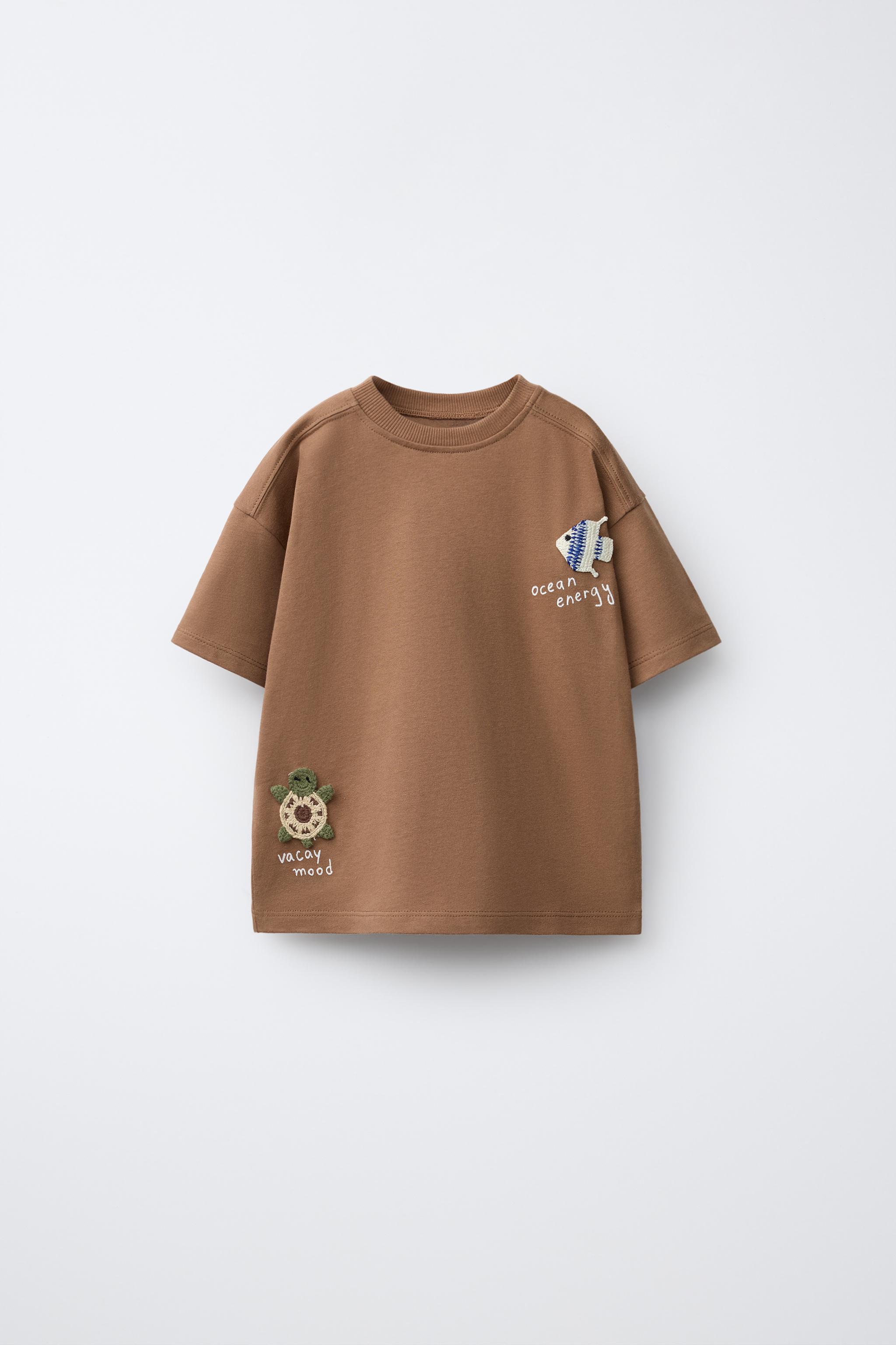 CROCHET PATCH T-SHIRT - Light brown | ZARA United States