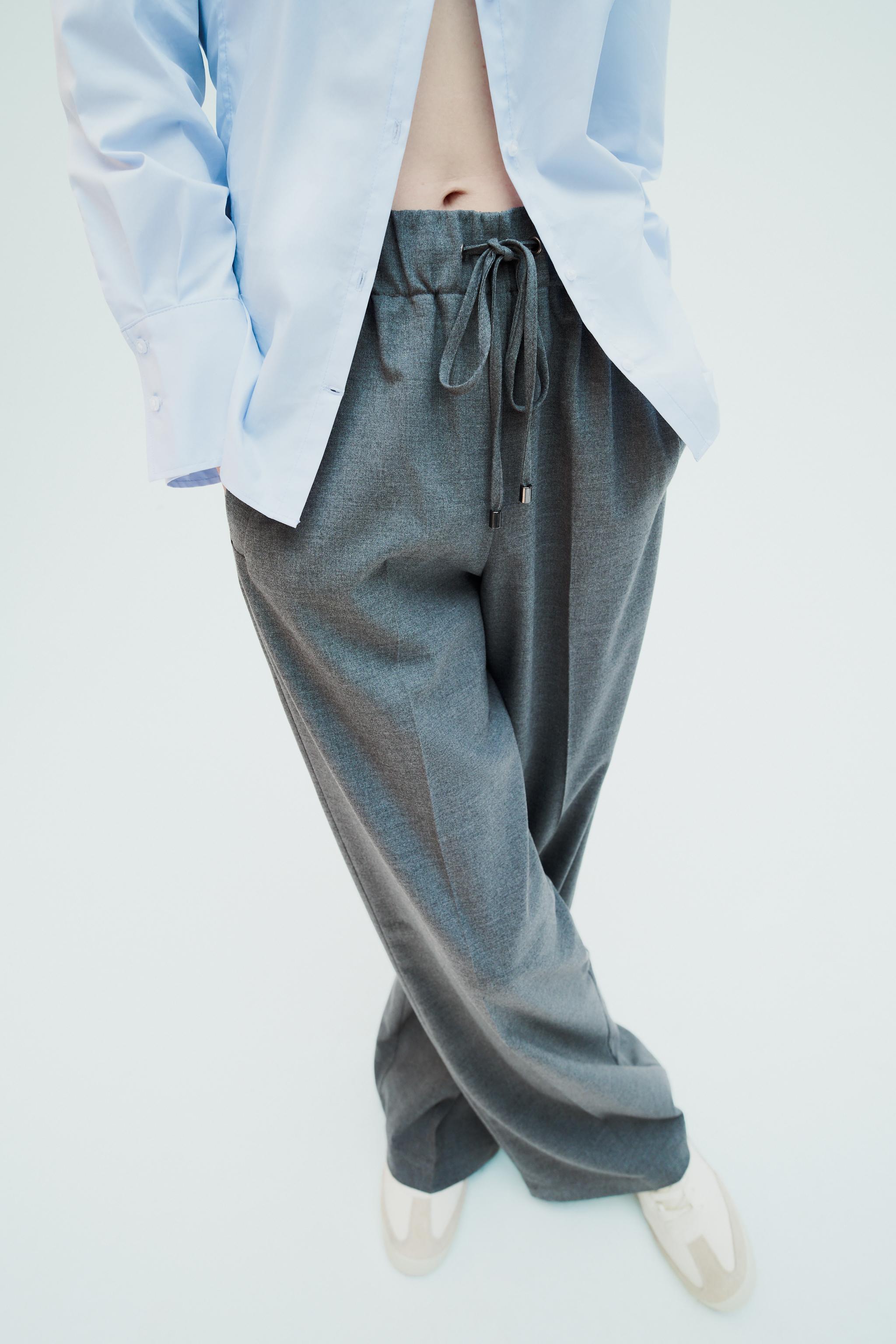 ELASTIC WAIST WIDE LEG PANTS - Gray | ZARA United States