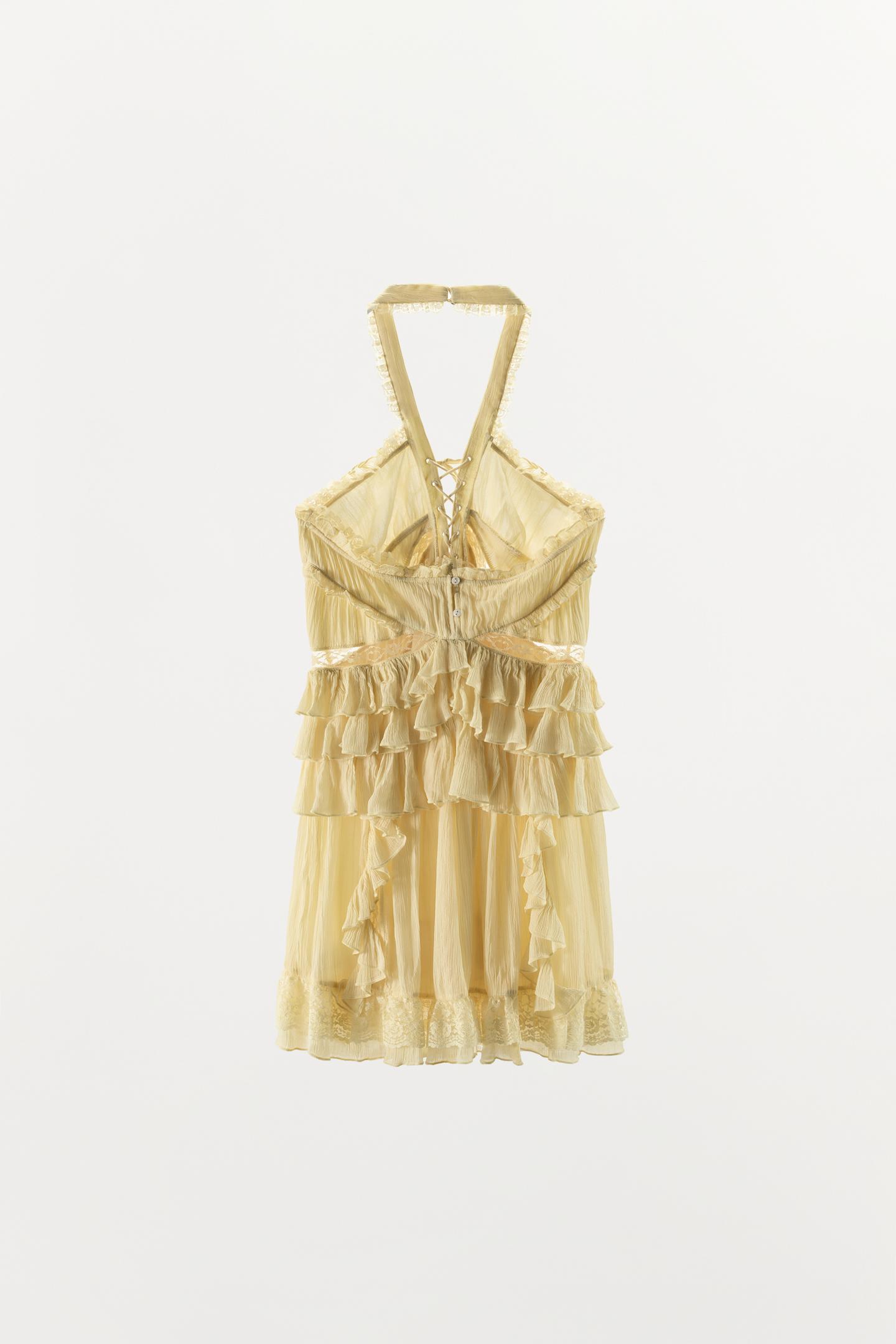 Женское платье Zara Short Ruffled Lace Halter, цвет: Светлый жёлтый — фото 7