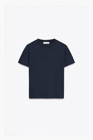 Zara 絲光棉 T 恤 - 海藍色