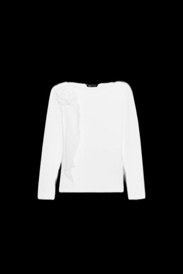 Zara VOLUMINOUS FLOWER T-SHIRT - White - Image 0