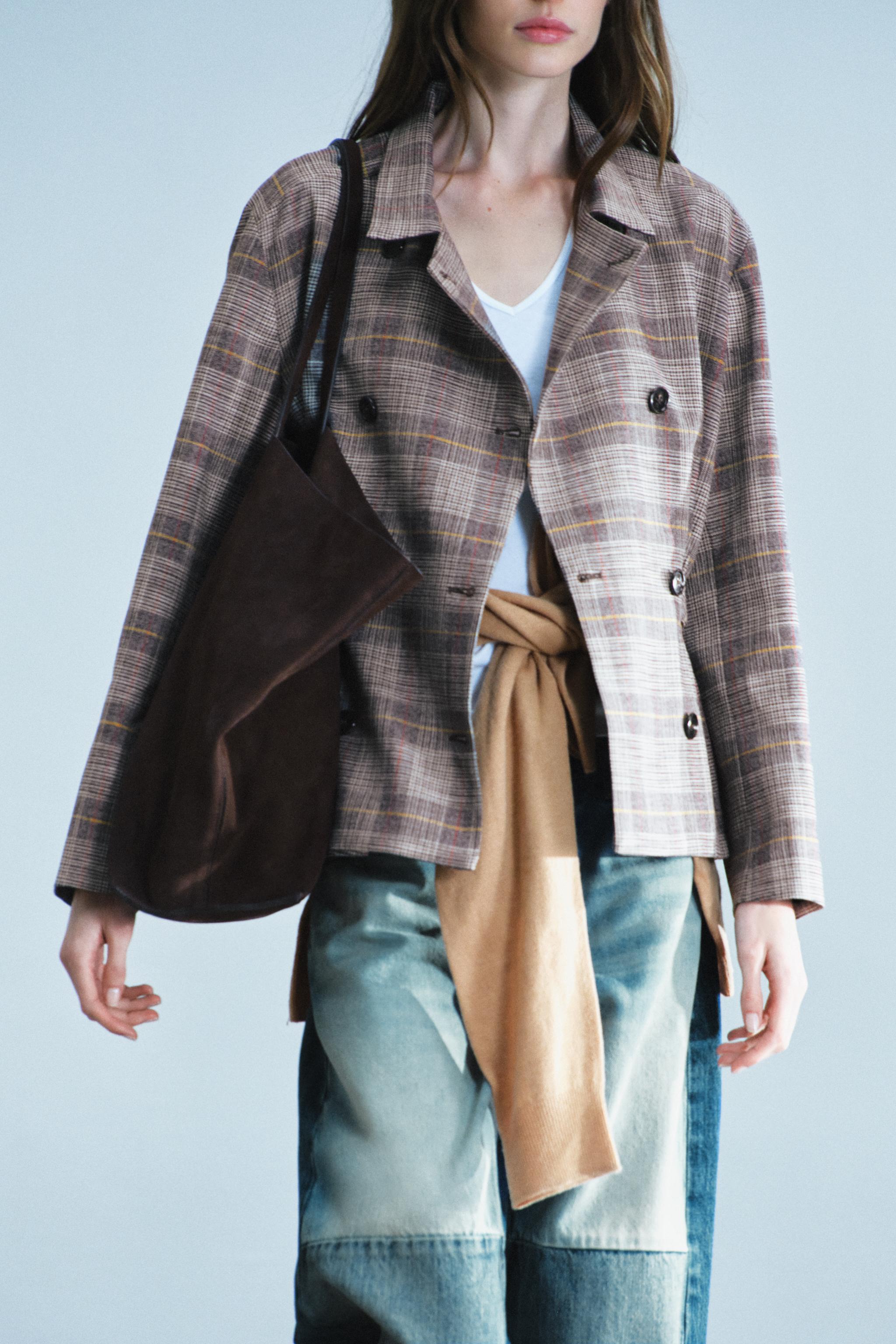 Zara ZW COLLECTION KARELİ AYARLANABİLİR KEMER DETAYLI BLAZER görsel 3