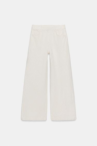 ZW COLLECTION HIGH-WAIST STRIPED WIDE-LEG JEANS - Ecru by Zara