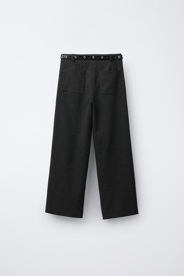SHINY PINSTRIPED WIDE-LEG TROUSERS - Anthracite grey by Zara - Image 1
