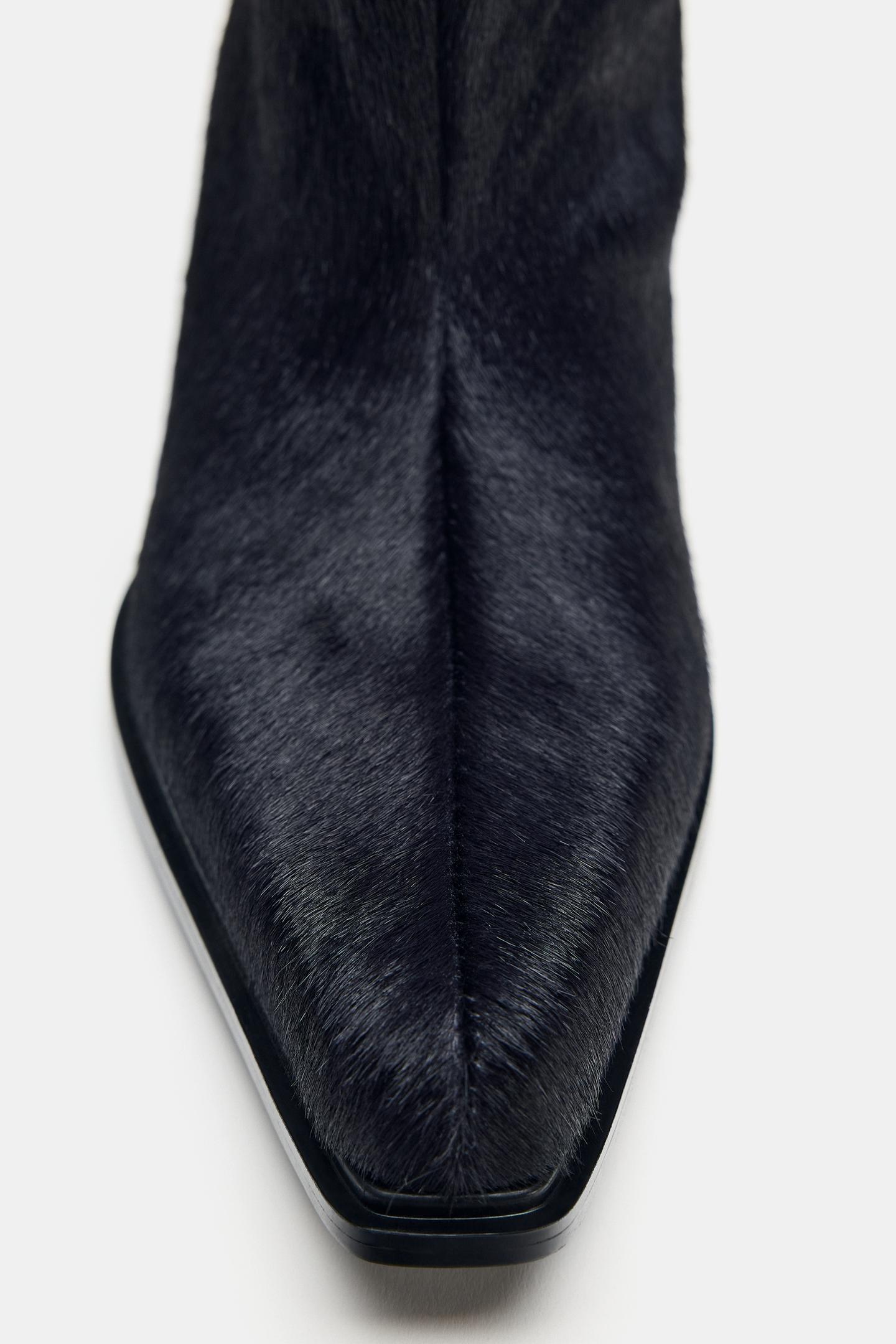 Женские ботинки Zara Textured Leather Kitten, цвет: Тёмный синий — фото 7