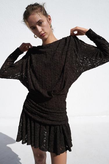 SHORT LACE DRESS - Chocolate by Zara - Image 0