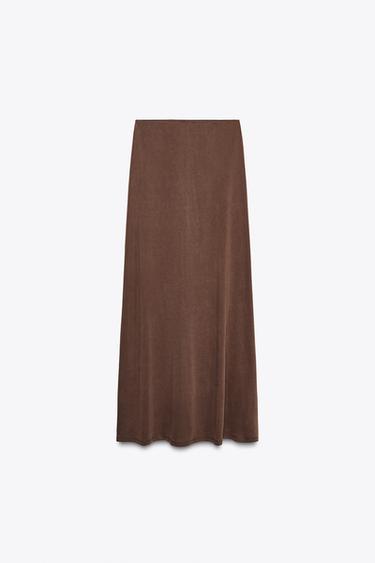 FALDA MIDI TEJIDO FLUIDO - Marrón de Zara - Imagen 0