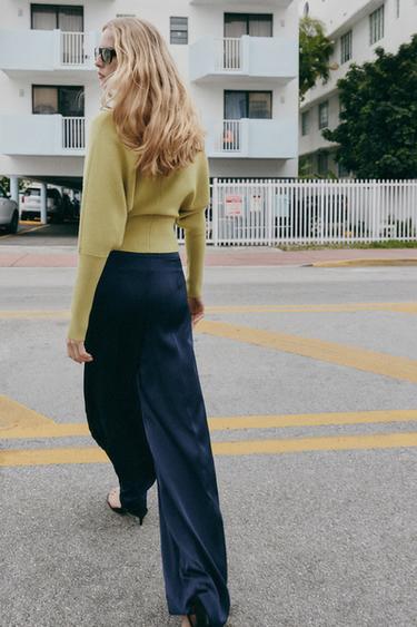 PANTALON FLUIDE SATINÉ - Bleu marine de Zara - Image 5