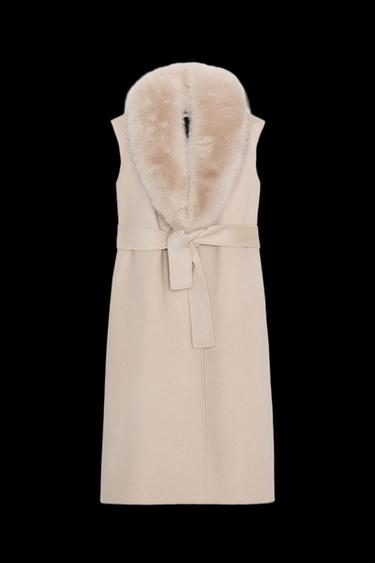 ZW COLLECTION FAUX FUR COLLAR WAISTCOAT - Ecru by Zara - Image 0