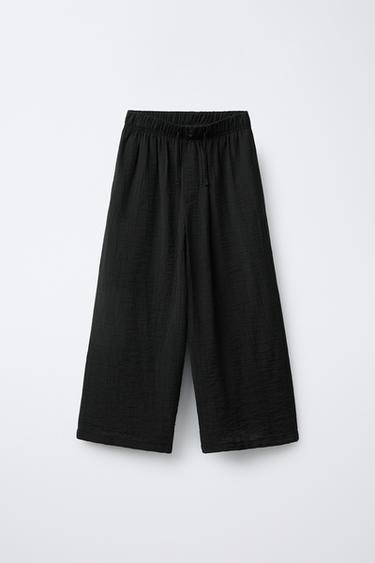 CRINKLED EFFECT WIDE-LEG TROUSERS - Black by Zara