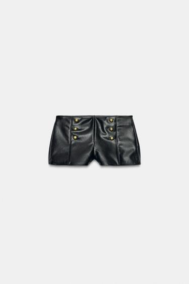SHORT DE POLIURETANO COM BOTÕES - Preto da Zara - Imagem 0