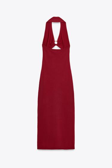 ROBE MI-LONGUE EN MAILLE AJOURÉE - Rouge moyen de Zara - Image 6
