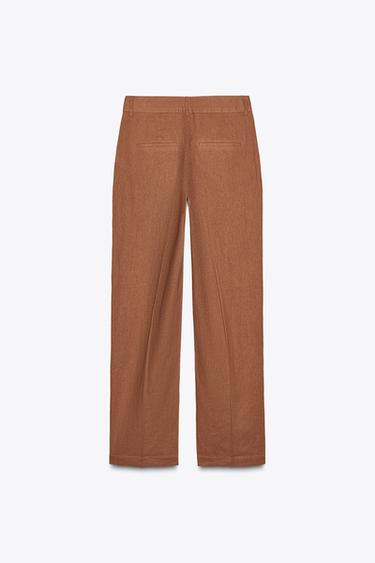 LINEN BLEND STRAIGHT TROUSERS - Terracotta by Zara - Image 3