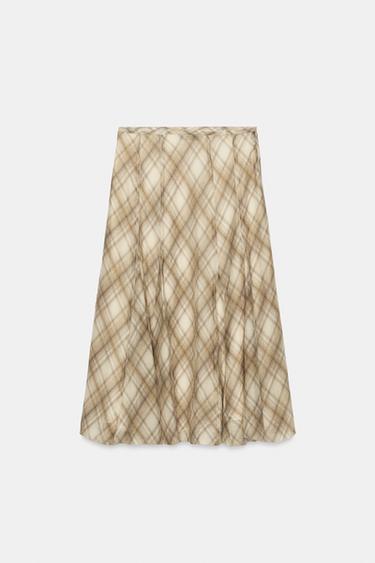 CHECKED MIDI SKIRT - Khaki by Zara - Image 0