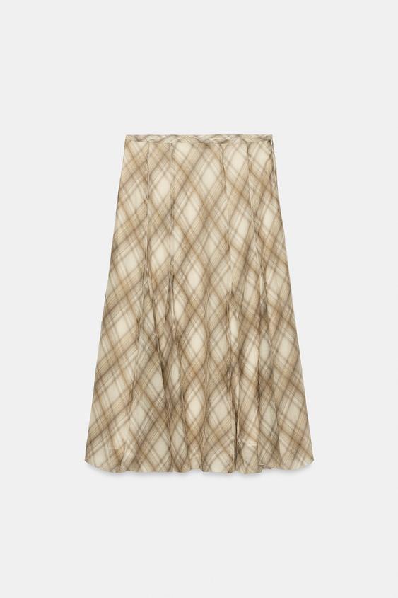 CHECKED MIDI SKIRT - Khaki by Zara - Image 0