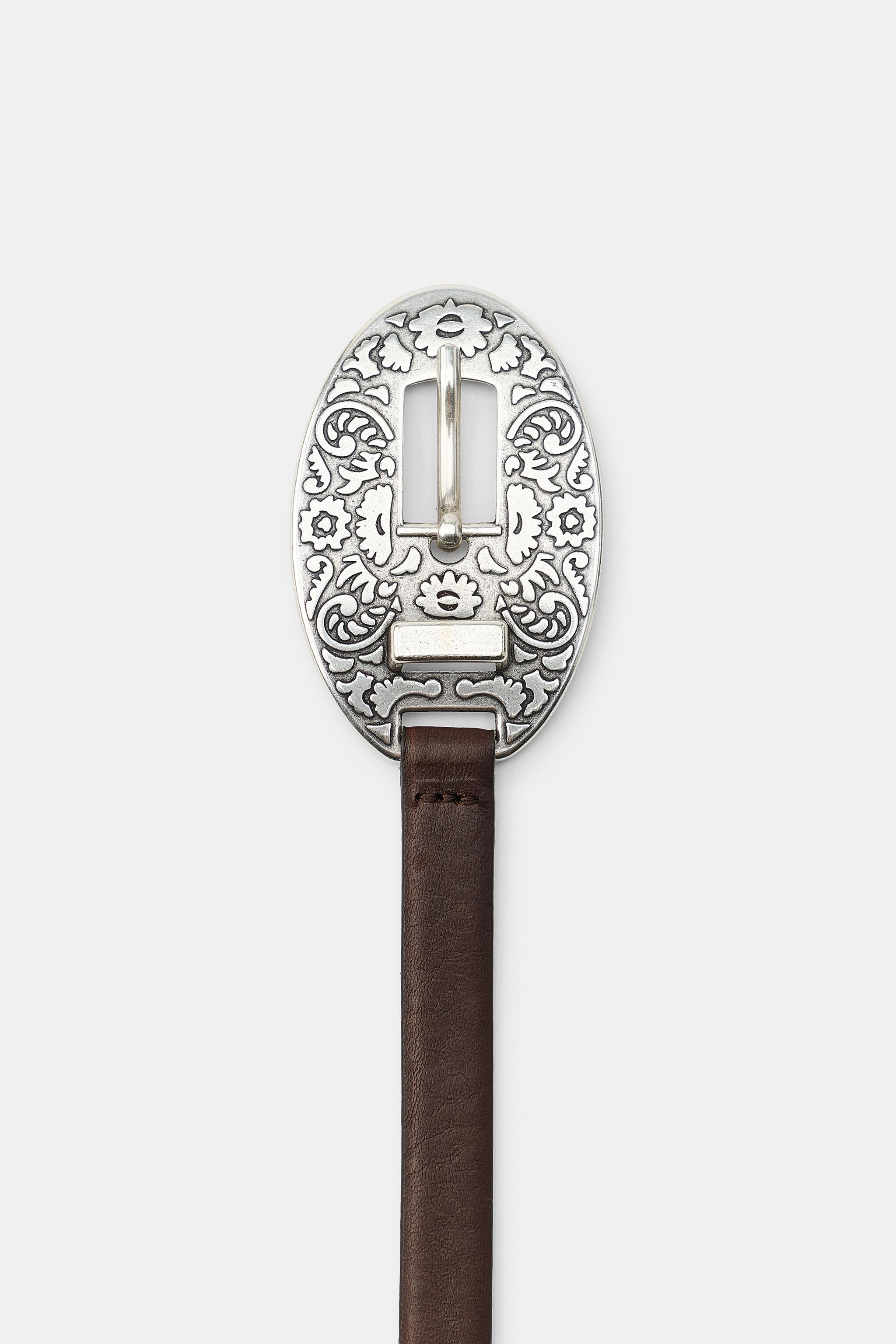 100% LEATHER BELT WITH ENGRAVED BUCKLE