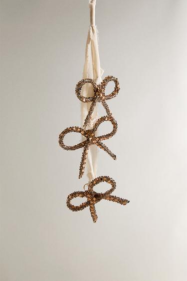 Zara GLITTERY BOW CASCADE CHRISTMAS ORNAMENT - Gold