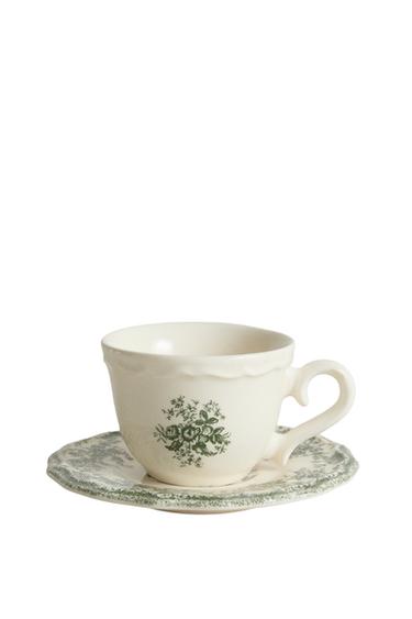 FLORAL COFFEE CUP AND SAUCER - Dark olive by Zara