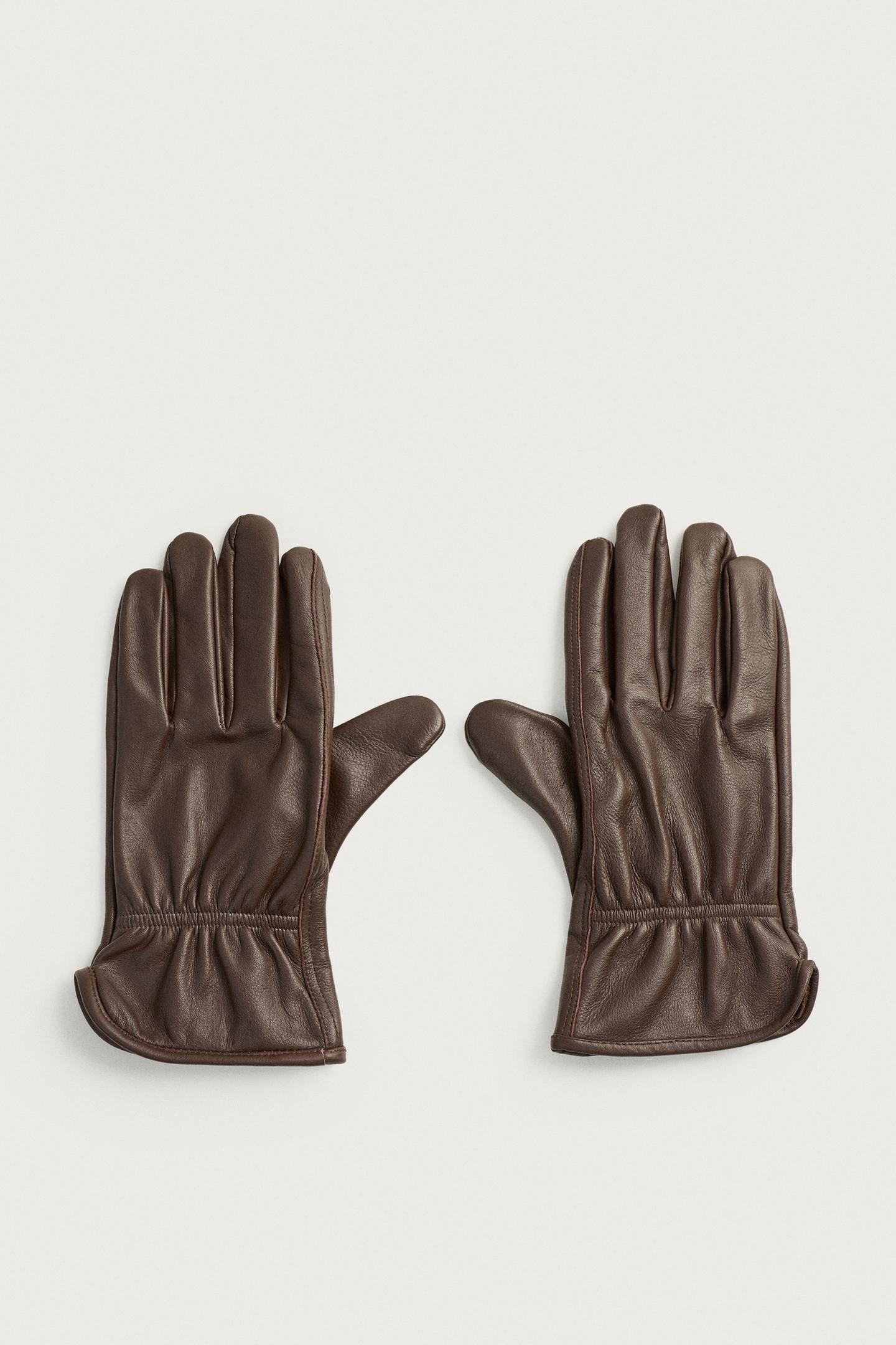 Мужские перчатки Zara Leather Gloves, цвет: Коричневый — фото 3