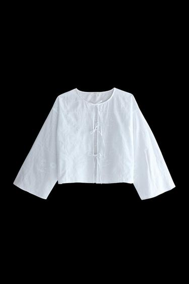 COTTON SHIRT WITH FLORAL EMBROIDERY - Blanco de Zara - Imagen 0