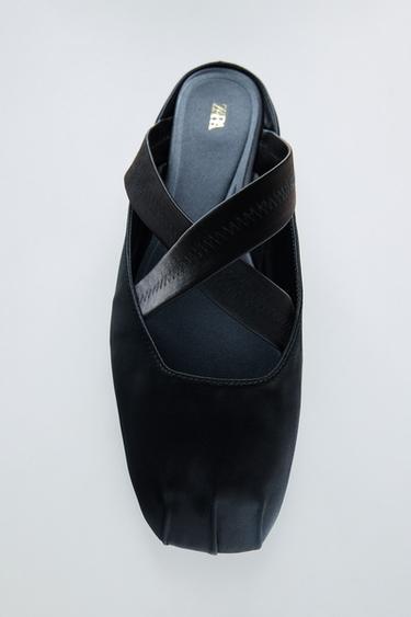 SLINGBACK BALLET FLATS WITH CROSSED ELASTIC STRAPS - Black by Zara