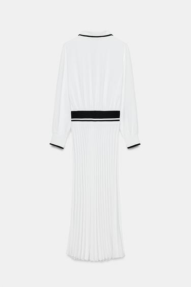 PLEATED CONTRAST MIDI DRESS - White by Zara - Image 9