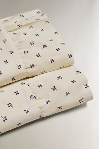 KIDS' RUFFLED FLORAL PRINT FLAT SHEET - Ecru by Zara - Image 3