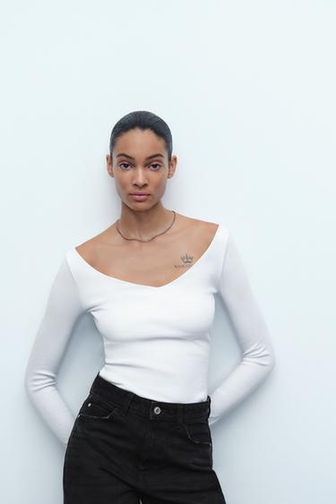 RIBBED LONG SLEEVE T-SHIRT - White by Zara - Image 0