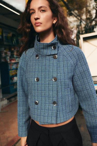 CHAQUETA ESTRUCTURA CUADROS - Azules de Zara