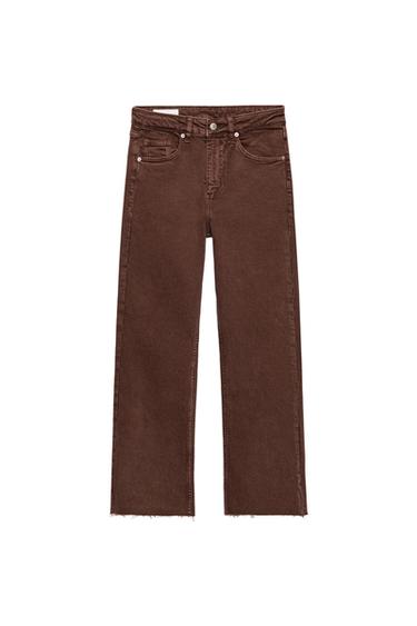 Zara TRF HIGH-WAISTED CROPPED FLARE JEANS - Mocha