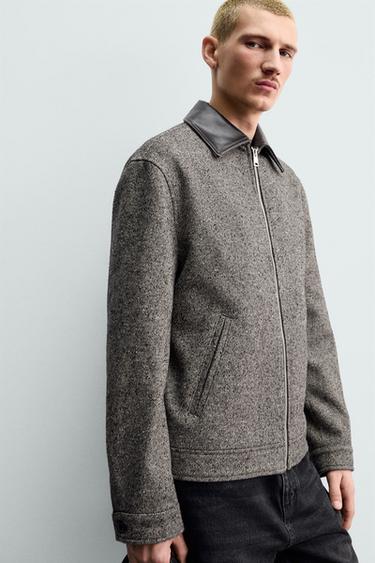 BLOUSON STRUCTURÉ BIMATIÈRE CUIR ORIGINS - Marron / Écru de Zara - Image 5