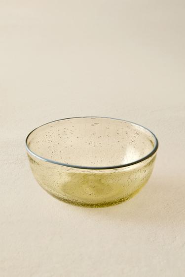 BUBBLE-EFFECT EDGE GLASS BOWL - Yellow by Zara