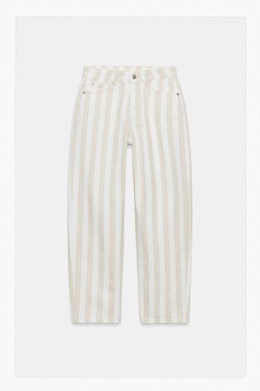 ZW COLLECTION TAPERED MID-WAIST STRIPED JEANS - Mid-ecru by Zara