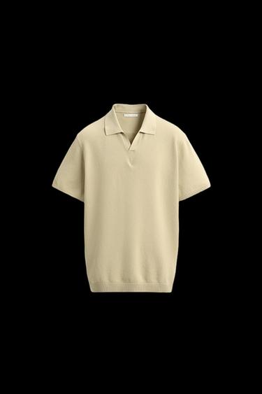 Zara TEXTURED KNIT POLO SHIRT - Pastel yellow
