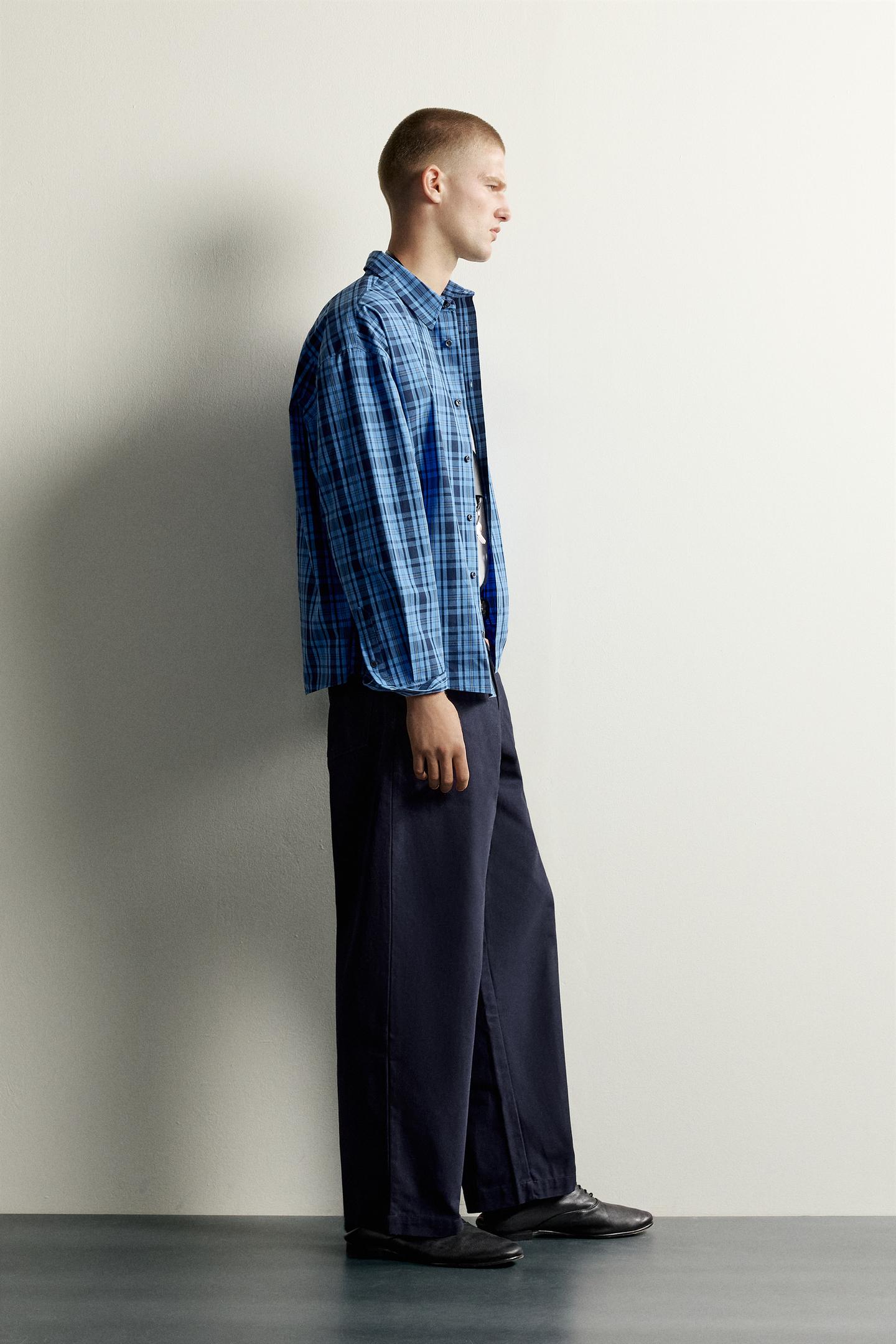 Мужская рубашка Zara Relaxed Fit Plaid, цвет: Голубоватый — фото 4