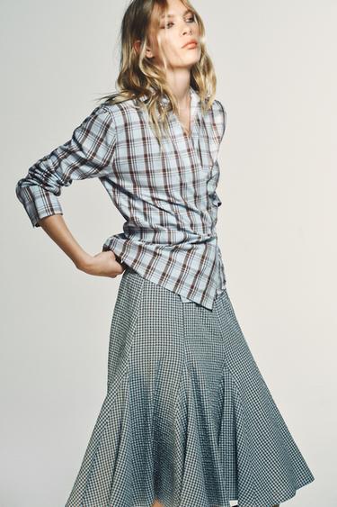 CHECK POPLIN WRAP SHIRT - Brown-Blue by Zara - Image 3