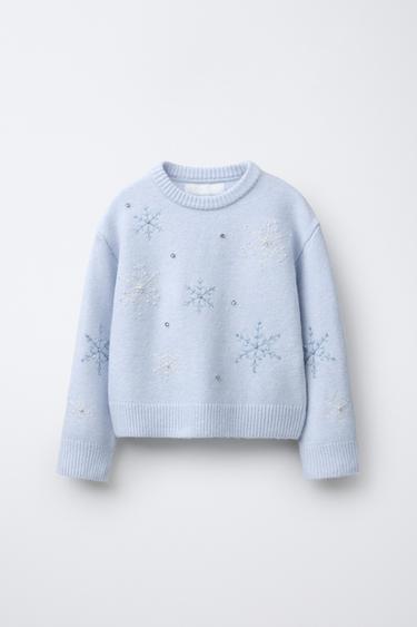 STRIKTRØJE MED SNEFNUG - lys blå fra Zara