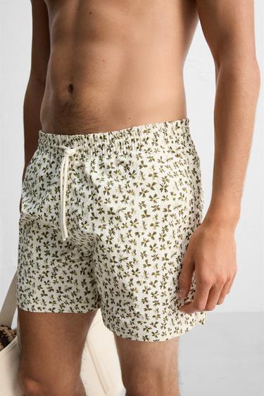 REGULAR FLORAL PRINT SWIMMING TRUNKS - Ecru by Zara - Image 5