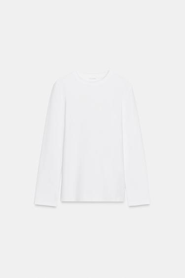 T-SHIRT À MANCHES LONGUES INTERLOCK - Blanc de Zara