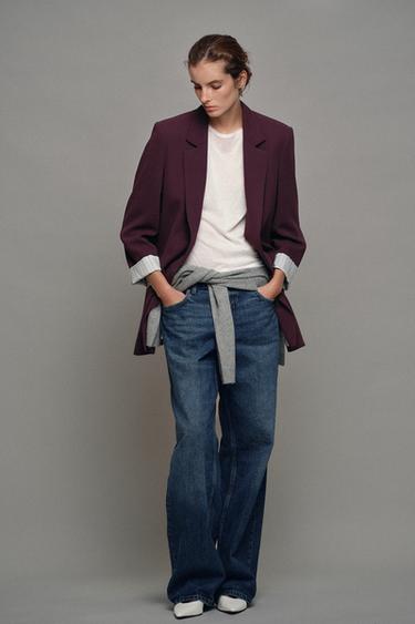 BLAZER WITH SHOULDER PADS AND PRINTED CUFFS - Burgundy by Zara
