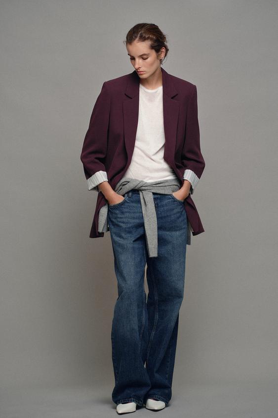 BLAZER WITH SHOULDER PADS AND PRINTED CUFFS - Burgundy by Zara - Image 0