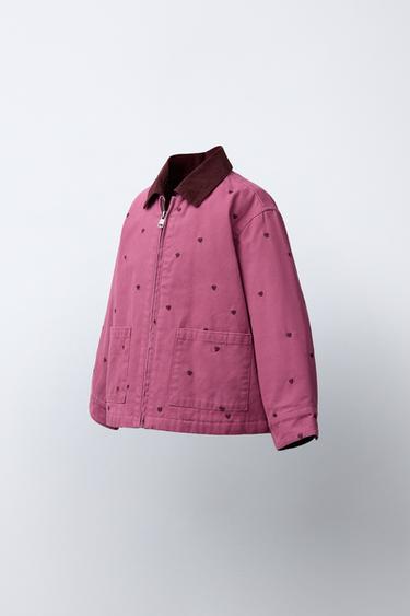 Zara EMBROIDERED HEART CANVAS JACKET - Pink