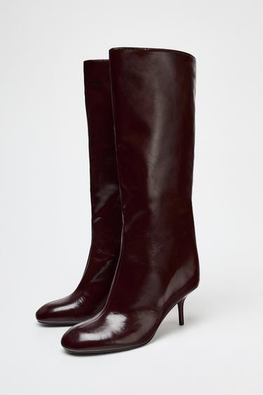 HIGH-LEG STILETTO HEEL BOOTS - Burgundy Red by Zara - Image 2