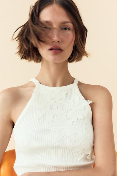 EMBROIDERED RIBBED T-SHIRT - White by Zara