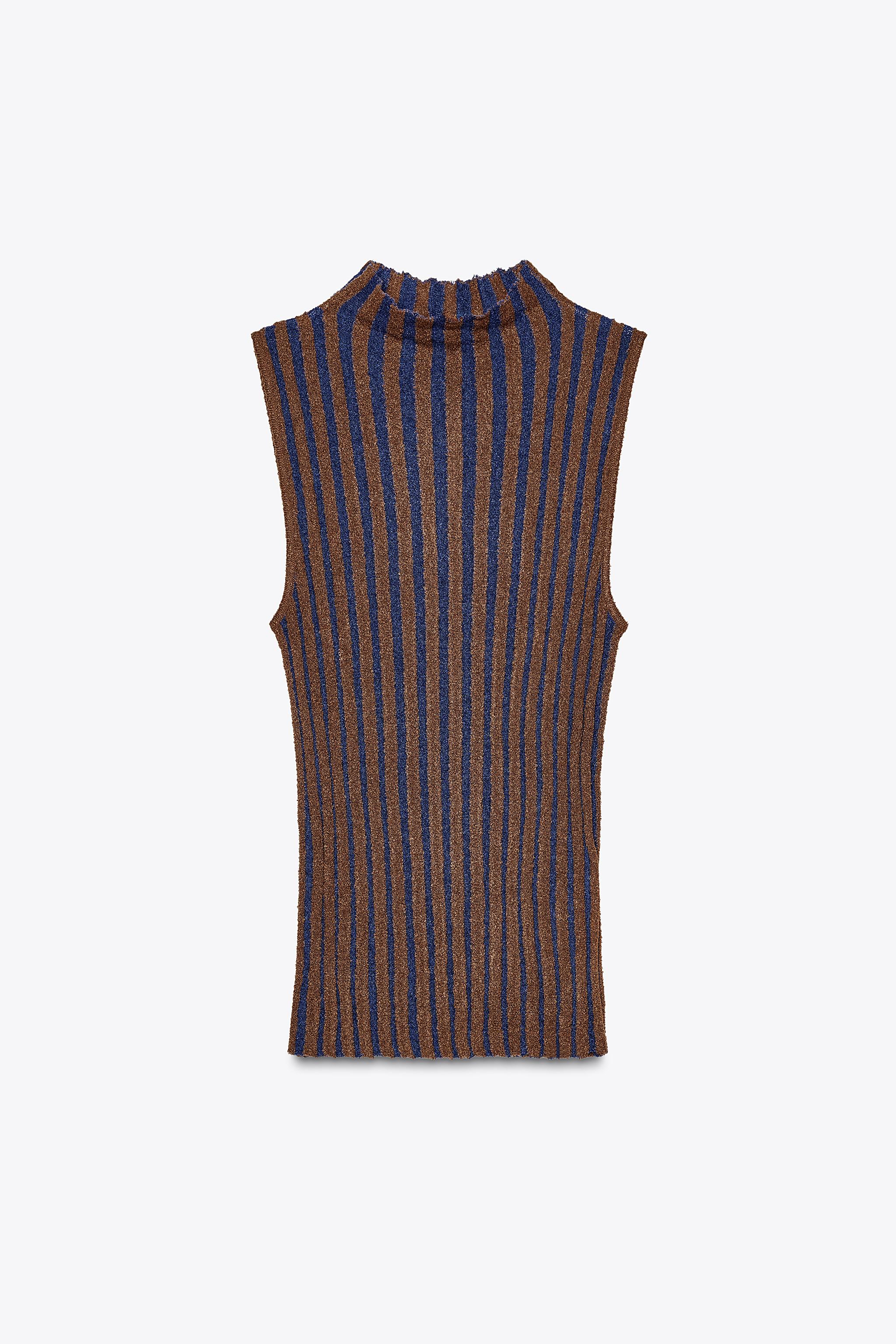ストライプ柄ニットトップス - ブラウンブルー | ZARA Japan / 日本